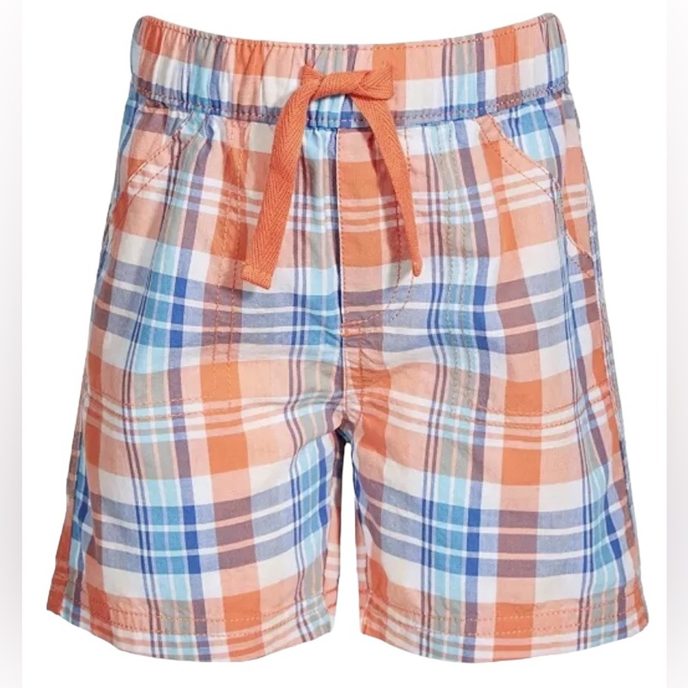 NWT FIRST IMPRESSIONS Baby Boys Orange Soda Plaid  Shorts Size 3-6 Months 🥰